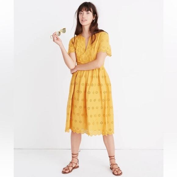 Madewell $150 2023 Scalloped Eyelet Midi Dress sz 0 Sold Out - Picture 3 of 16